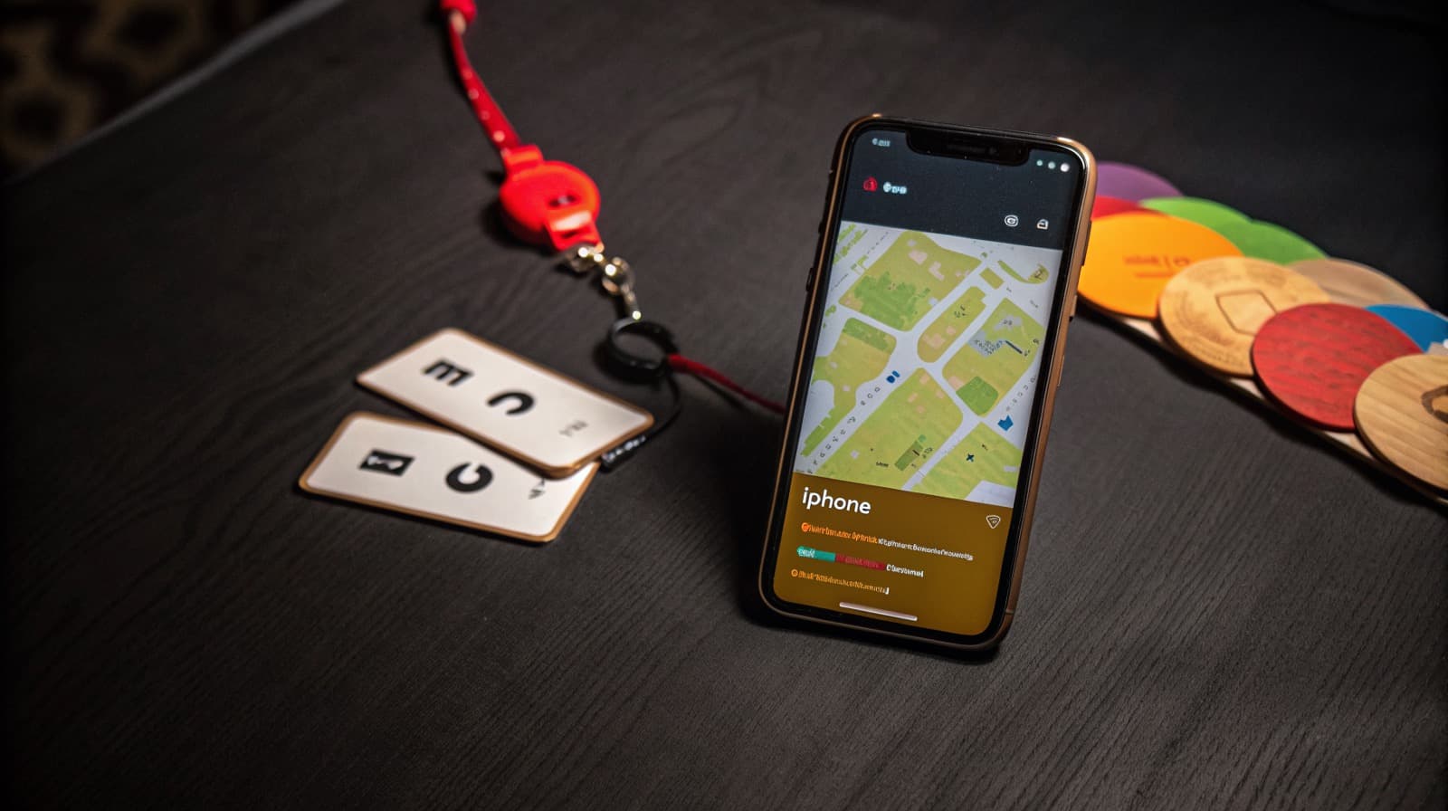 Color tokens and study cards on dark wood beside an iPhone showing a PikaLearn lesson board